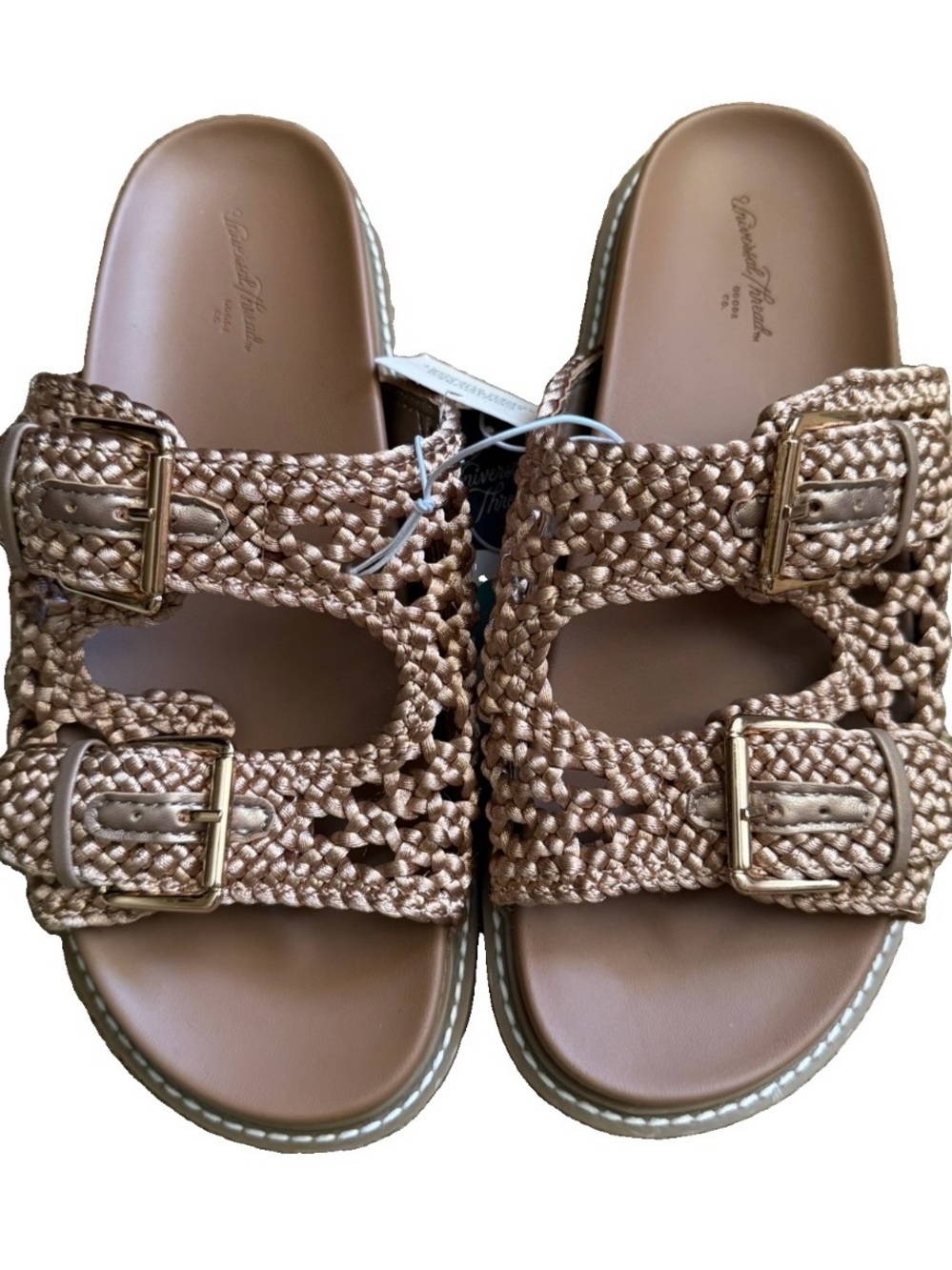 Universal Thread Kylie Braided Double-Buckle Slide Sandals in Tan Size 8